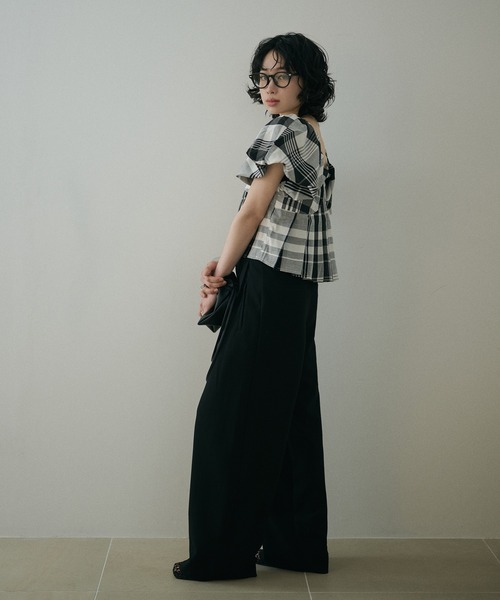 LAULEN（ローレン）の「check balloon sleeve blouse /チェック柄バルーンスリーブ半袖ブラウス（シャツ/ブラウス・レディース・ブラック×ホワイト・FREE）」の13枚目の写真