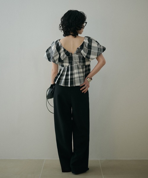 LAULEN（ローレン）の「check balloon sleeve blouse /チェック柄バルーンスリーブ半袖ブラウス（シャツ/ブラウス・レディース・ブラック×ホワイト・FREE）」の14枚目の写真