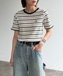 クルーネック半袖リブT