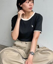 クルーネック半袖リブT