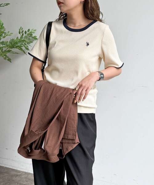 U.S. POLO ASSN.(ユーエスポロアッスン)の「クルーネック半袖リブT(Tシャツ/カットソー・レディース・アイボリー/ブラック/ホワイト系その他/ネイビー・FREE)」の10枚目の写真