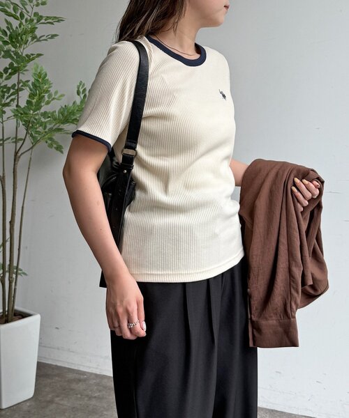 U.S. POLO ASSN.(ユーエスポロアッスン)の「クルーネック半袖リブT(Tシャツ/カットソー・レディース・アイボリー/ブラック/ホワイト系その他/ネイビー・FREE)」の13枚目の写真