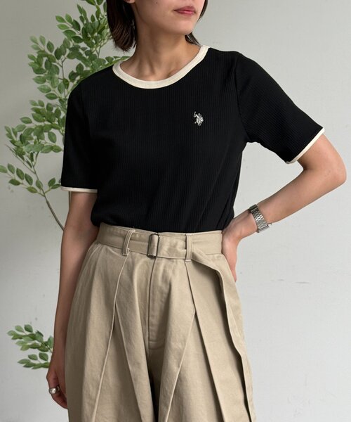 U.S. POLO ASSN.(ユーエスポロアッスン)の「クルーネック半袖リブT(Tシャツ/カットソー・レディース・アイボリー/ブラック/ホワイト系その他/ネイビー・FREE)」の15枚目の写真