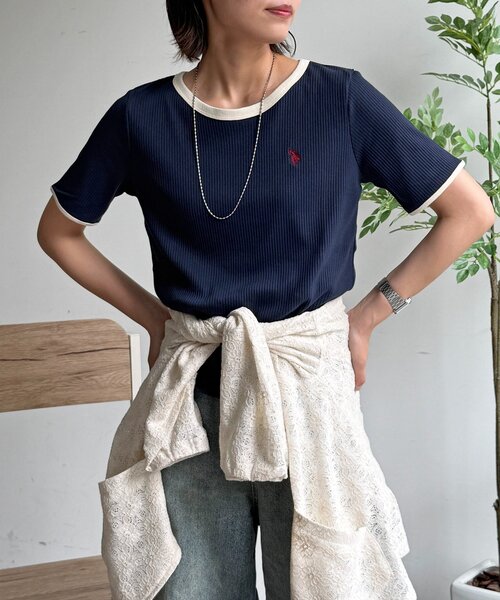 U.S. POLO ASSN.(ユーエスポロアッスン)の「クルーネック半袖リブT(Tシャツ/カットソー・レディース・アイボリー/ブラック/ホワイト系その他/ネイビー・FREE)」の20枚目の写真