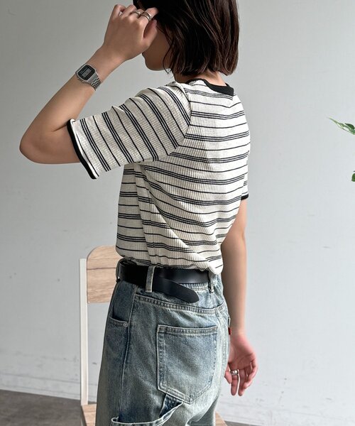 U.S. POLO ASSN.(ユーエスポロアッスン)の「クルーネック半袖リブT(Tシャツ/カットソー・レディース・アイボリー/ブラック/ホワイト系その他/ネイビー・FREE)」の5枚目の写真