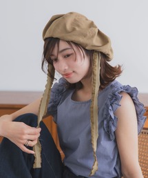 polcadot | ナチュラルリボンベレー帽 / バブーシュカ風・接触冷感・サイズ調整可能・2WAY(ハンチング/ベレー帽)