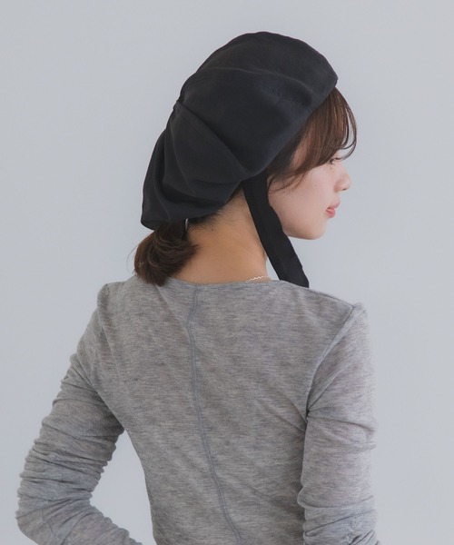 polcadot（ポルカドット）の「ナチュラルリボンベレー帽 / バブーシュカ風・接触冷感・サイズ調整可能・2WAY（ハンチング/ベレー帽・レディース・ベージュ/アイボリー/ブラック・FREE）」の19枚目の写真