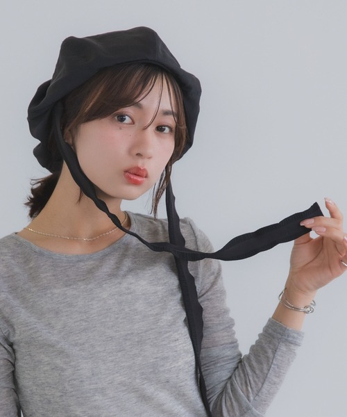 polcadot（ポルカドット）の「ナチュラルリボンベレー帽 / バブーシュカ風・接触冷感・サイズ調整可能・2WAY（ハンチング/ベレー帽・レディース・ベージュ/アイボリー/ブラック・FREE）」の15枚目の写真