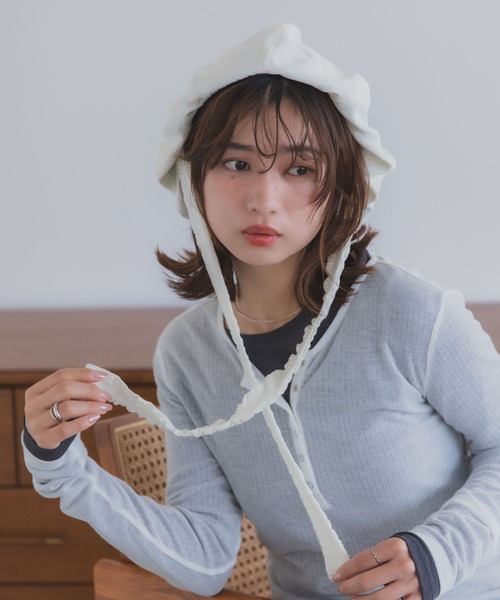 polcadot（ポルカドット）の「ナチュラルリボンベレー帽 / バブーシュカ風・接触冷感・サイズ調整可能・2WAY（ハンチング/ベレー帽・レディース・ベージュ/アイボリー/ブラック・FREE）」の14枚目の写真