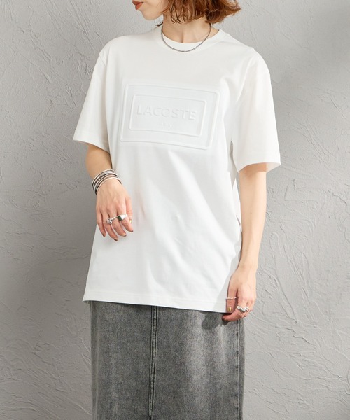 LACOSTE（ラコステ）の「[LACOSTE/ラコステ] エンボスロゴ ショートスリーブTシャツ（Tシャツ/カットソー・レディース・ホワイト/ネイビー・L/M/S）」の9枚目の写真