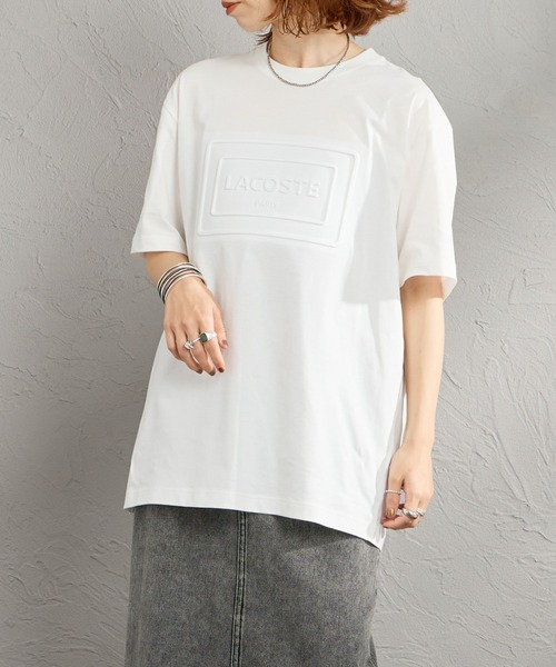 LACOSTE（ラコステ）の「[LACOSTE/ラコステ] エンボスロゴ ショートスリーブTシャツ（Tシャツ/カットソー・レディース・ホワイト/ネイビー・L/M/S）」の12枚目の写真