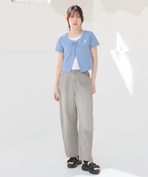 Honeys(ハニーズ)の「レイヤード風トップス(Tシャツ/カットソー・レディース・アイボリー/サックスブルー/ブラック/杢グレー・L/M/S)」の11枚目の写真