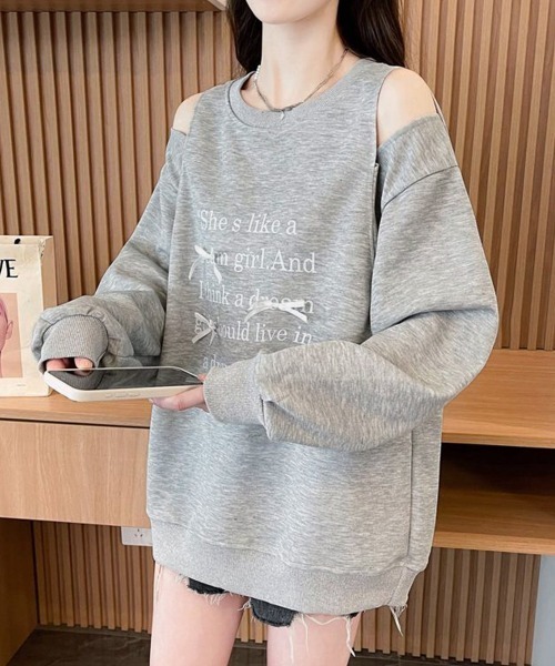 Miniministore(ミニミニストア)の「オフショルダースウェットレディース韓国風(スウェット・レディース・グレー・FREE)」の2枚目の写真
