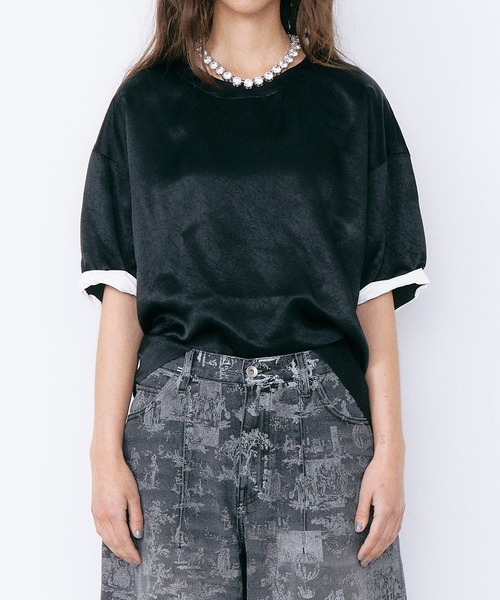 LE CIEL BLEU(ルシェルブルー)の「サテンロールアップスリーブトップ / Satin Roll-Up Sleeve Top(シャツ/ブラウス・レディース・ゴールド/ブラック・36)」の6枚目の写真