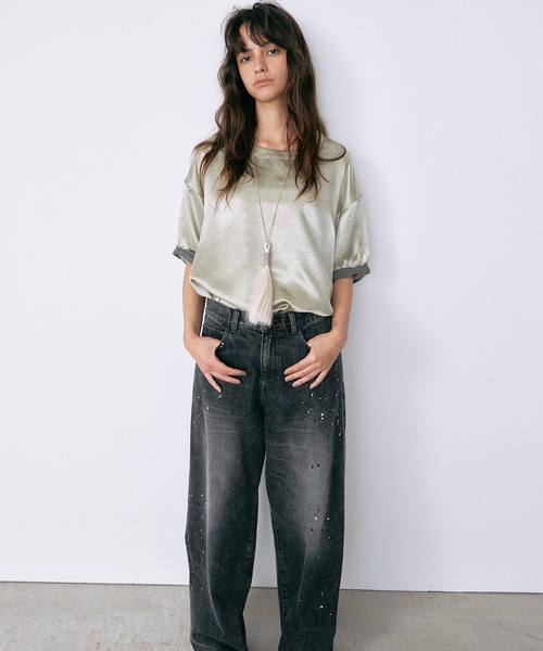 LE CIEL BLEU(ルシェルブルー)の「サテンロールアップスリーブトップ / Satin Roll-Up Sleeve Top(シャツ/ブラウス・レディース・ゴールド/ブラック・36)」の12枚目の写真