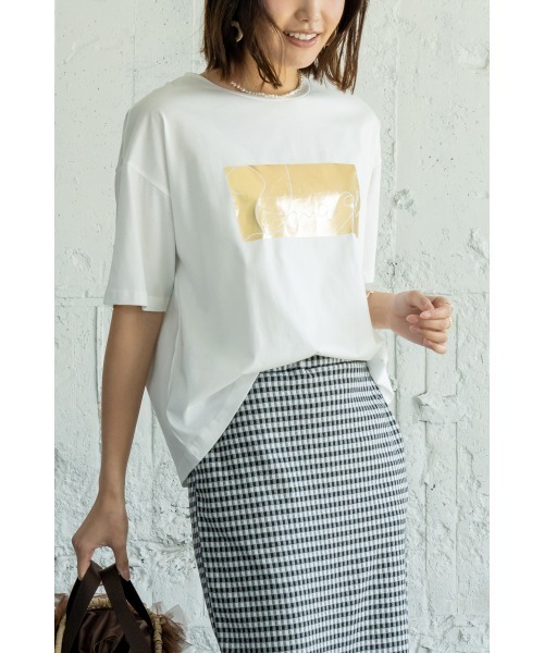 M.deux(エムドゥ)の「ドライタッチ箔プリントTシャツ(Tシャツ/カットソー・レディース・オフホワイト・MEDIUM)」の1枚目の写真