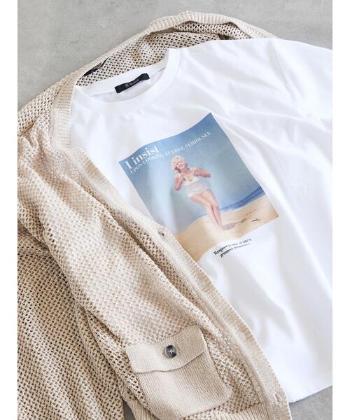 Te chichi(テチチ)の「マリリンモンロービーチフォトTシャツ(Tシャツ/カットソー・レディース・オフホワイト/ブラック・F)」の2枚目の写真