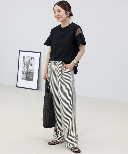 Aletta vita(アレッタビータ)の「綿天竺シアースリーブプルオーバー(Tシャツ/カットソー・レディース・ブラック/オフホワイト・M)」の18枚目の写真