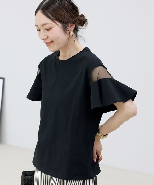 Aletta vita(アレッタビータ)の「綿天竺シアースリーブプルオーバー(Tシャツ/カットソー・レディース・ブラック/オフホワイト・M)」の15枚目の写真
