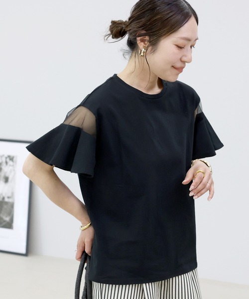 Aletta vita(アレッタビータ)の「綿天竺シアースリーブプルオーバー(Tシャツ/カットソー・レディース・ブラック/オフホワイト・M)」の16枚目の写真