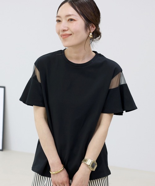 Aletta vita(アレッタビータ)の「綿天竺シアースリーブプルオーバー(Tシャツ/カットソー・レディース・ブラック/オフホワイト・M)」の17枚目の写真