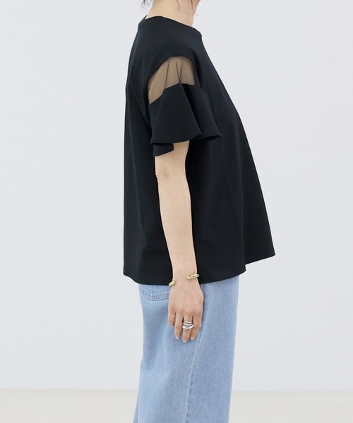 Aletta vita(アレッタビータ)の「綿天竺シアースリーブプルオーバー(Tシャツ/カットソー・レディース・ブラック/オフホワイト・M)」の4枚目の写真