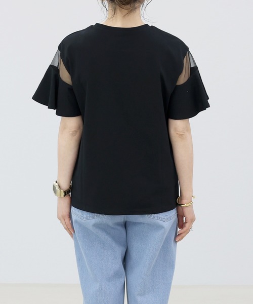 Aletta vita(アレッタビータ)の「綿天竺シアースリーブプルオーバー(Tシャツ/カットソー・レディース・ブラック/オフホワイト・M)」の5枚目の写真