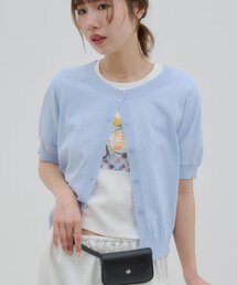 【umm.】ドットジャガードスカラップ半袖カーディガン