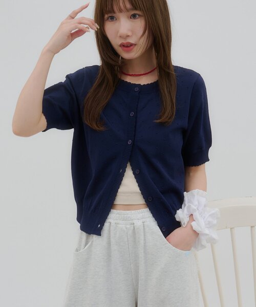 DISCOAT（ディスコート）の「【umm.】ドットジャガードスカラップ半袖カーディガン（カーディガン/ボレロ・レディース・ネイビー/オフホワイト/サックスブルー・FREE）」の19枚目の写真
