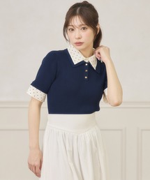 Ambre Neige | dot collar polo knit / ドットエリポロニット(ニット/セーター)