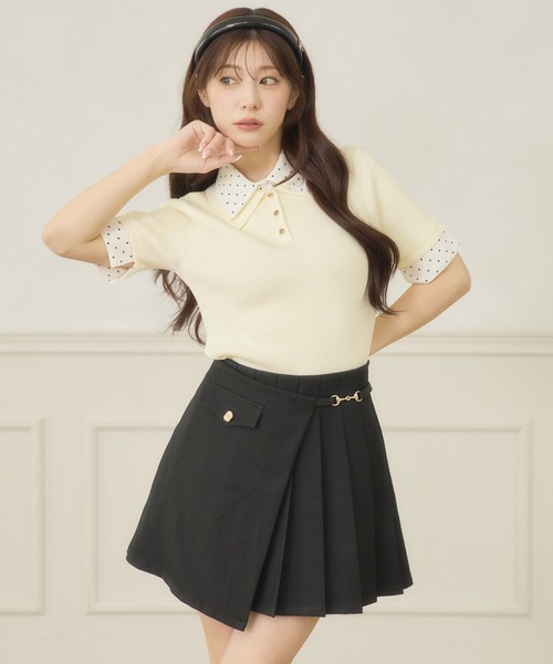 Ambre Neige(アンブルネージュ)の「dot collar polo knit / ドットエリポロニット(ニット/セーター・レディース・グリーン/ネイビー/ライトイエロー・FREE)」の3枚目の写真
