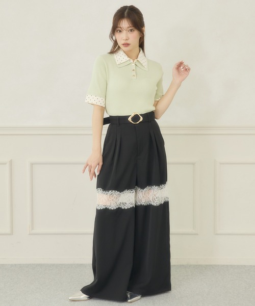 Ambre Neige(アンブルネージュ)の「dot collar polo knit / ドットエリポロニット(ニット/セーター・レディース・グリーン/ネイビー/ライトイエロー・FREE)」の20枚目の写真