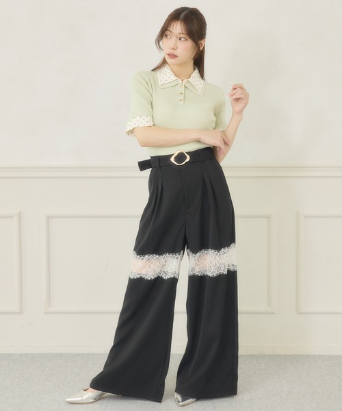Ambre Neige(アンブルネージュ)の「dot collar polo knit / ドットエリポロニット(ニット/セーター・レディース・グリーン/ネイビー/ライトイエロー・FREE)」の21枚目の写真