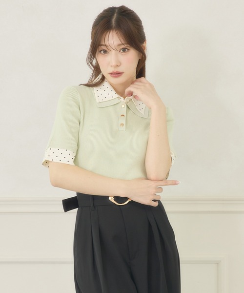 Ambre Neige(アンブルネージュ)の「dot collar polo knit / ドットエリポロニット(ニット/セーター・レディース・グリーン/ネイビー/ライトイエロー・FREE)」の15枚目の写真