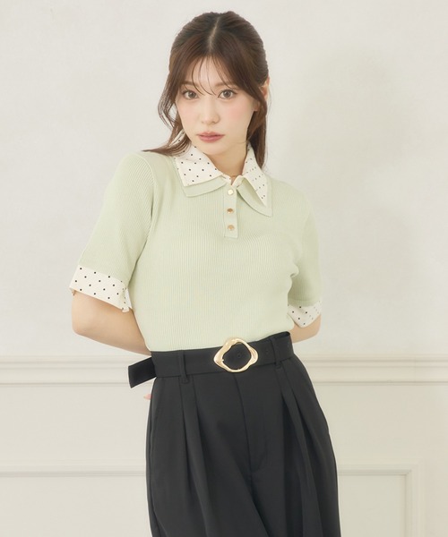 Ambre Neige(アンブルネージュ)の「dot collar polo knit / ドットエリポロニット(ニット/セーター・レディース・グリーン/ネイビー/ライトイエロー・FREE)」の16枚目の写真