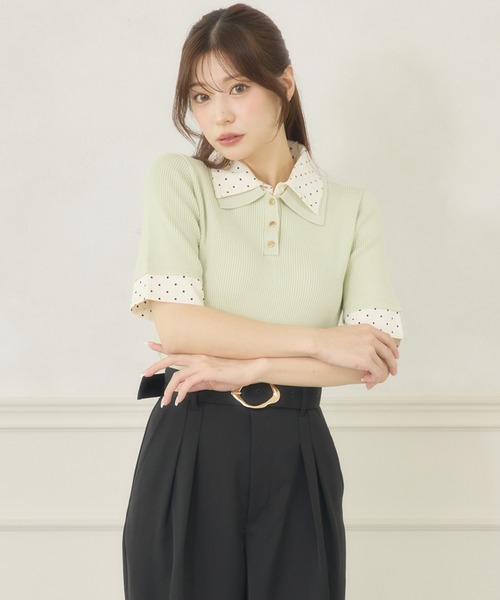 Ambre Neige(アンブルネージュ)の「dot collar polo knit / ドットエリポロニット(ニット/セーター・レディース・グリーン/ネイビー/ライトイエロー・FREE)」の17枚目の写真