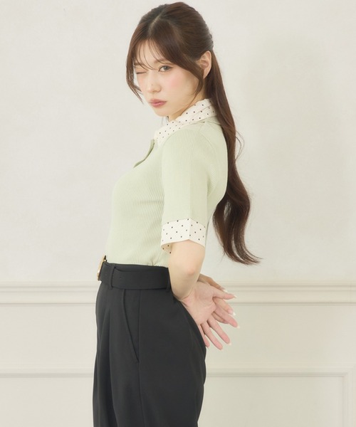 Ambre Neige(アンブルネージュ)の「dot collar polo knit / ドットエリポロニット(ニット/セーター・レディース・グリーン/ネイビー/ライトイエロー・FREE)」の18枚目の写真
