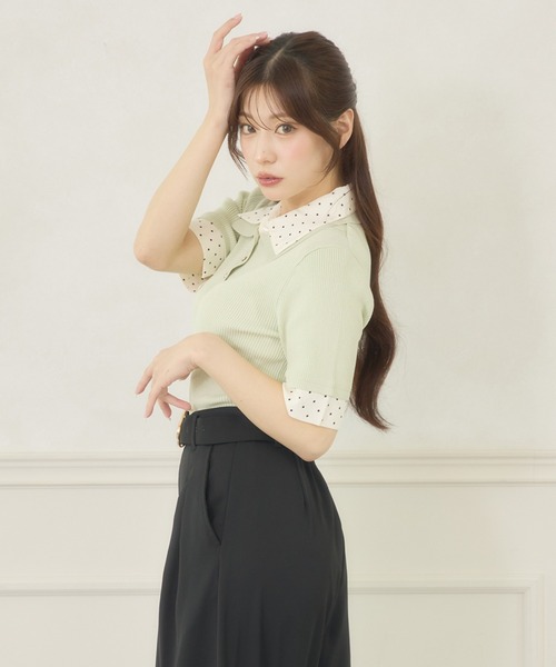 Ambre Neige(アンブルネージュ)の「dot collar polo knit / ドットエリポロニット(ニット/セーター・レディース・グリーン/ネイビー/ライトイエロー・FREE)」の19枚目の写真