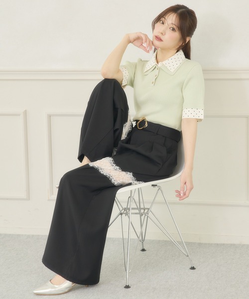 Ambre Neige(アンブルネージュ)の「dot collar polo knit / ドットエリポロニット(ニット/セーター・レディース・グリーン/ネイビー/ライトイエロー・FREE)」の14枚目の写真
