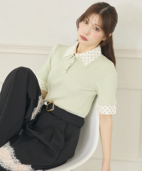 Ambre Neige(アンブルネージュ)の「dot collar polo knit / ドットエリポロニット(ニット/セーター・レディース・グリーン/ネイビー/ライトイエロー・FREE)」の12枚目の写真