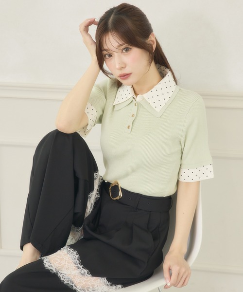 Ambre Neige(アンブルネージュ)の「dot collar polo knit / ドットエリポロニット(ニット/セーター・レディース・グリーン/ネイビー/ライトイエロー・FREE)」の11枚目の写真