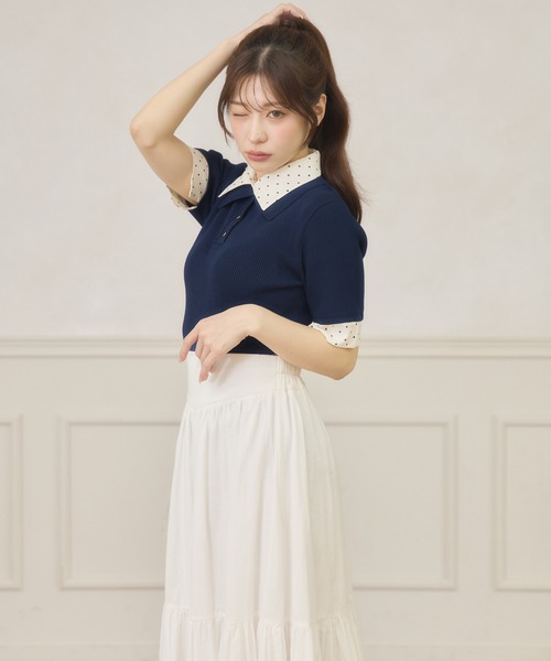 Ambre Neige(アンブルネージュ)の「dot collar polo knit / ドットエリポロニット(ニット/セーター・レディース・グリーン/ネイビー/ライトイエロー・FREE)」の4枚目の写真