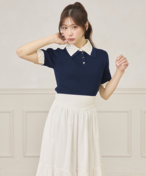 Ambre Neige(アンブルネージュ)の「dot collar polo knit / ドットエリポロニット(ニット/セーター・レディース・グリーン/ネイビー/ライトイエロー・FREE)」の5枚目の写真