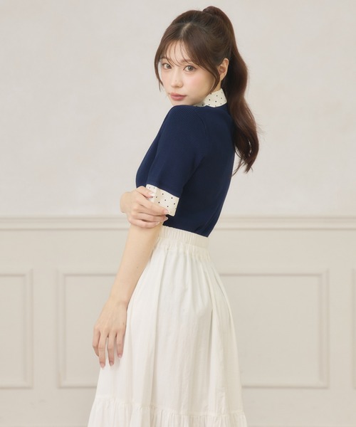 Ambre Neige(アンブルネージュ)の「dot collar polo knit / ドットエリポロニット(ニット/セーター・レディース・グリーン/ネイビー/ライトイエロー・FREE)」の6枚目の写真