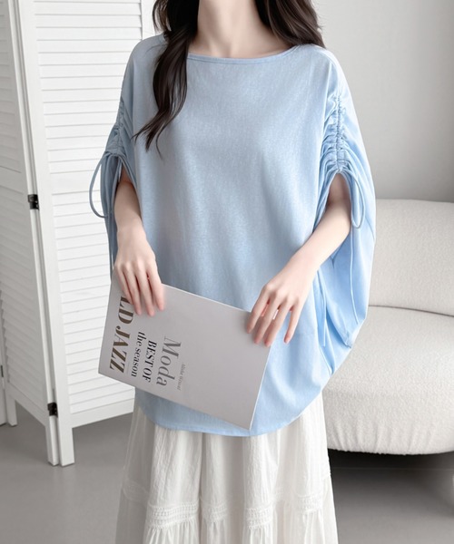 ABITOKYO(アビトーキョー)の「袖ドロストギャザードルマンポンチョプルオーバー(Tシャツ/カットソー・レディース・チャコールグレー/ブルー/ベージュ・FREE)」の1枚目の写真