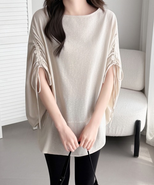ABITOKYO(アビトーキョー)の「袖ドロストギャザードルマンポンチョプルオーバー(Tシャツ/カットソー・レディース・チャコールグレー/ブルー/ベージュ・FREE)」の8枚目の写真
