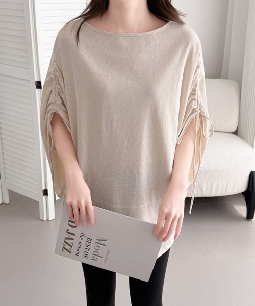 ABITOKYO(アビトーキョー)の「袖ドロストギャザードルマンポンチョプルオーバー(Tシャツ/カットソー・レディース・チャコールグレー/ブルー/ベージュ・FREE)」の9枚目の写真