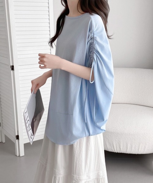 ABITOKYO(アビトーキョー)の「袖ドロストギャザードルマンポンチョプルオーバー(Tシャツ/カットソー・レディース・チャコールグレー/ブルー/ベージュ・FREE)」の4枚目の写真