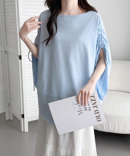 ABITOKYO(アビトーキョー)の「袖ドロストギャザードルマンポンチョプルオーバー(Tシャツ/カットソー・レディース・チャコールグレー/ブルー/ベージュ・FREE)」の5枚目の写真