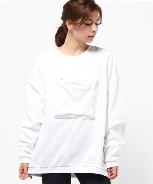 OUTLET（アウトレット）の「【IKUMI】□POCKETPULLOVER（Tシャツ/カットソー・レディース・ブラック/ホワイト・FREE）」の2枚目の写真